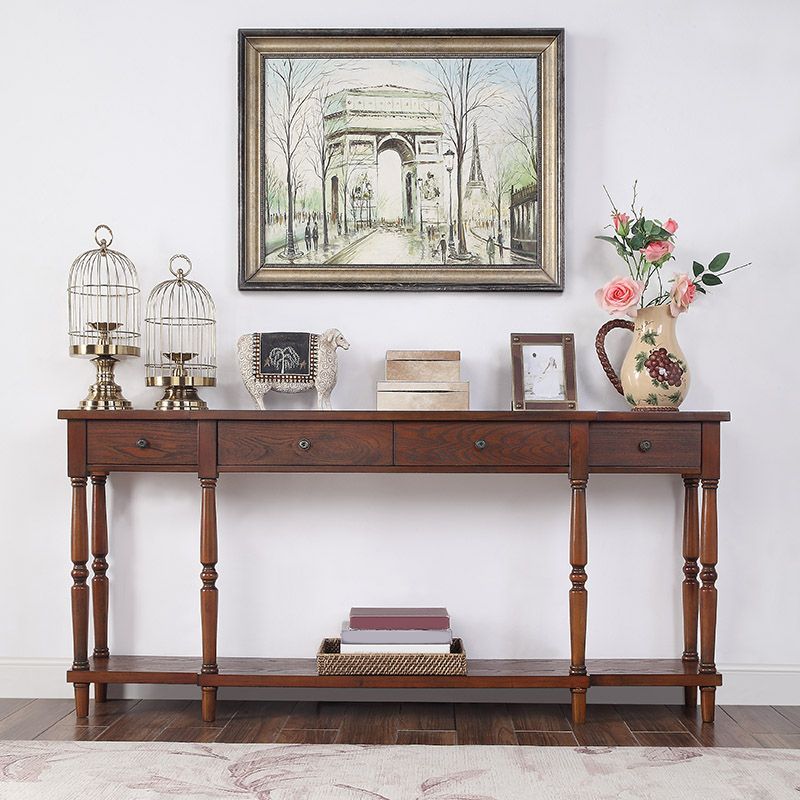French Country Wood End Table Rectangle Console Sofa Table for Hall