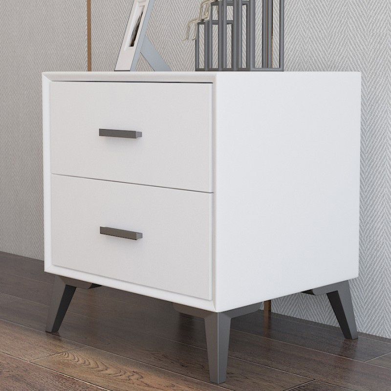 Rectangular Two Drawer Nightstand Modern Night Table with Metal Legs