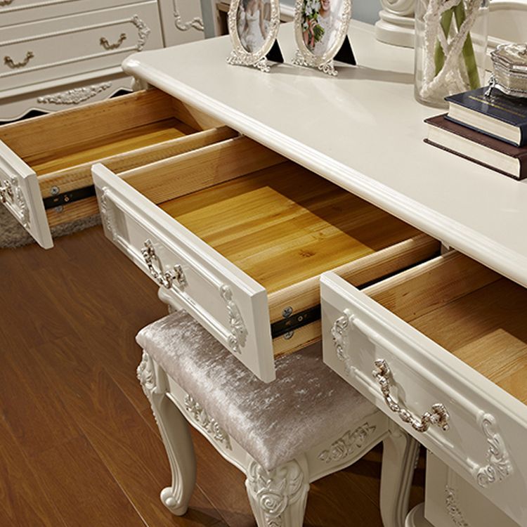 Victorian Storage Makeup Vanity Desk Bedroom Dressing Table Stool Set with Drawer