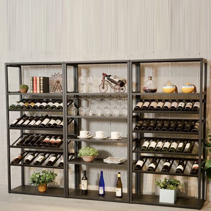 Modern Floor Wine Bottle & Glass Rack Metal Wine Rack with Shelf