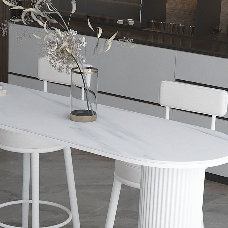 Glam Stone Pub Bar Table Indoor Iron Double Pedestal Bar Dining Table, Only Table