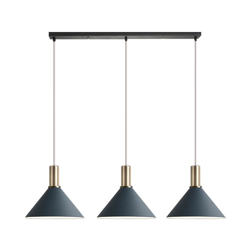 Donkerblauwe kegelhangende lampkit Nordic 3 bollen Multi-licht hanger voor keukenbar