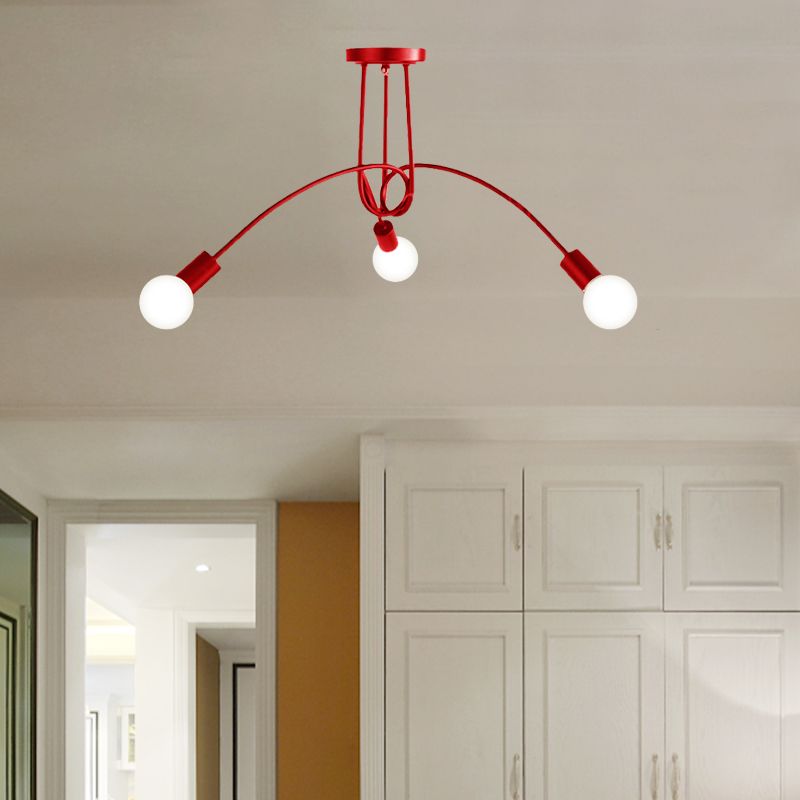 Iluminación de montaje semiempotrado trenzado negro/dorado con bombilla abierta, lámpara de techo de cocina de metal industrial de 3/5/6 luces