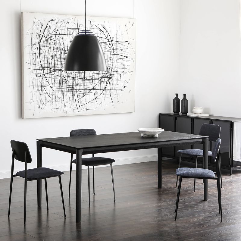 Rectangle 4 Legs Industrial Dining Table Black Fixed Table of Solid Wood