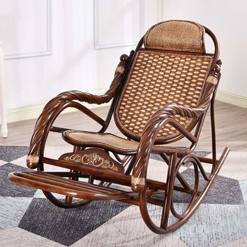 Rattan Rocking Chair Pure Color Traditional Woven Rope Rocking Chair in Living Room