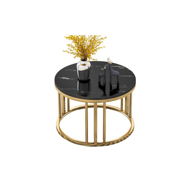 17.7"/14.9" Tall Modern Steel Frame Black/White Round Wood Top Coffee Table