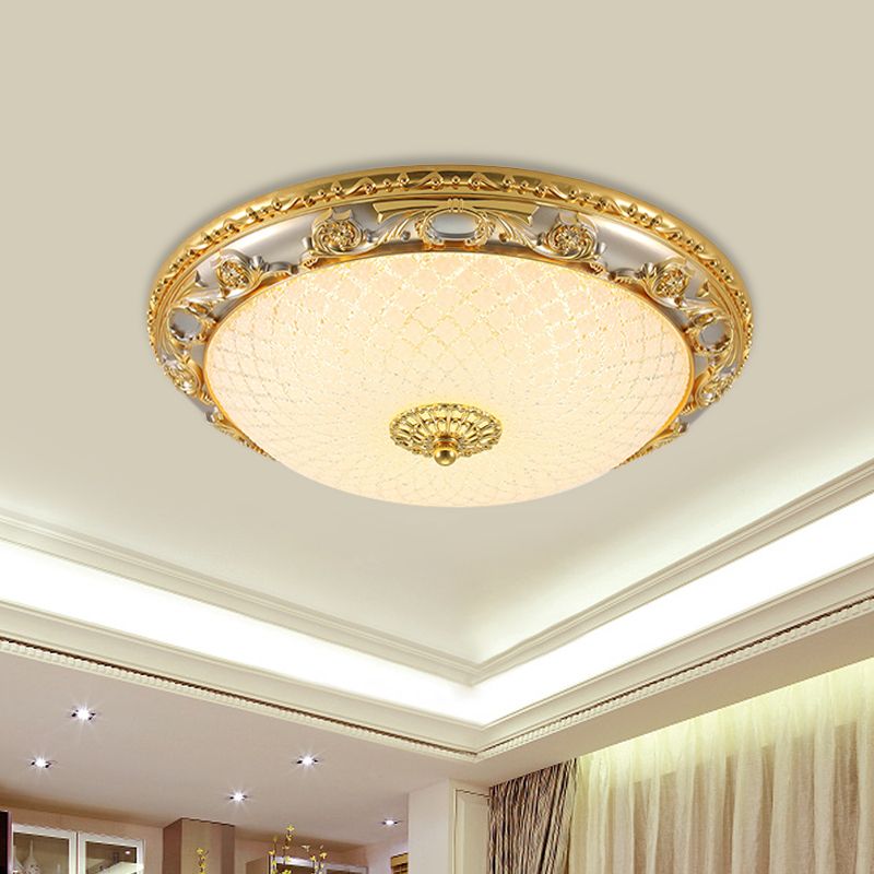 Gold Bowl Shaped Ceiling Flush Traditional Veined Glass 12.5"/15"/19" Wide LED Bedroom Flushmount Lighting