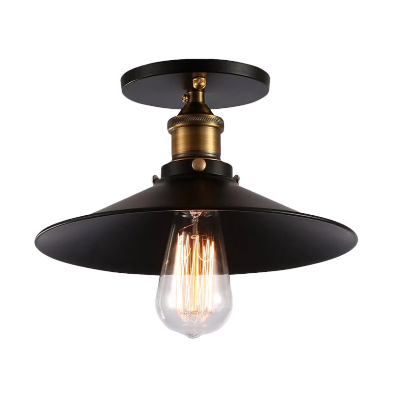 Lampe de plafond avec soucoupe en fer, luminaire semi-encastré à 1 ampoule pour porche, noir, 8,5"/10"/12" W