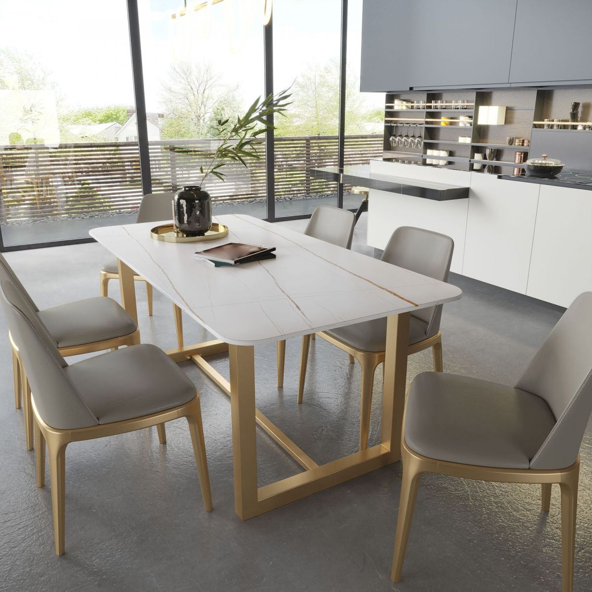 Glam Stone Dining Table Set for Home 1/2/5/7 Pieces Dinette Set