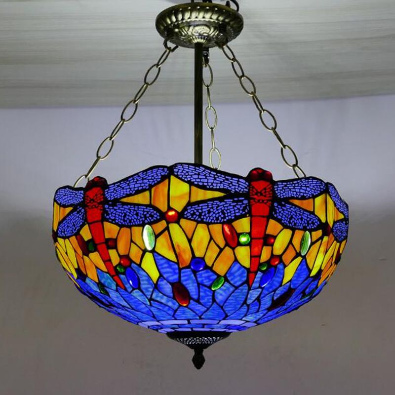 Kroonluchter verlichtingsarmatuur Tiffany-stijl koepelvormige gekleurd kunstglas hangende kroonluchter