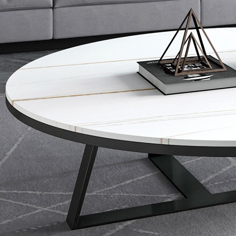 17.7" H Glam Oval Slate Coffee Table Metal Cross Legs Cocktail Table