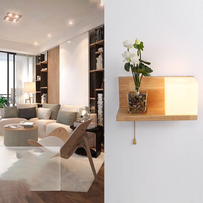 Luce da parete rettangolare di vetro in moderna lampada a parete singola in legno moderna, navi senza decorazioni