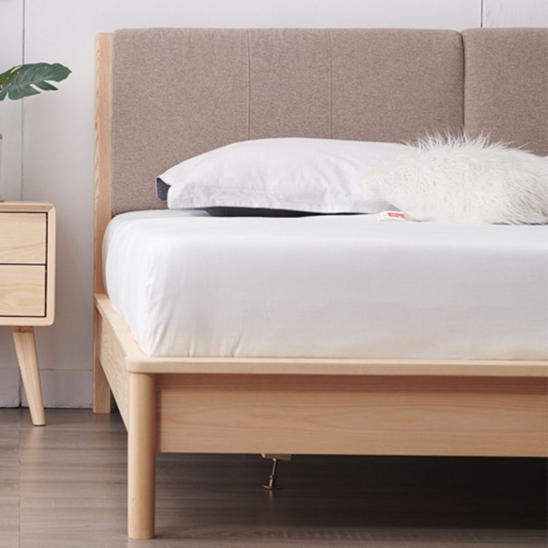 Nordic Solid Wood Bed Frame with Headboard 35.4-inch High Panel Bed in Ash