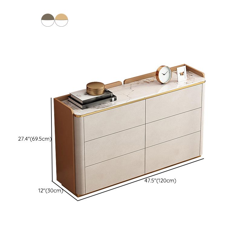 Glam Horizontal Stone Storage Chest Bedroom Chest in White with Drawers