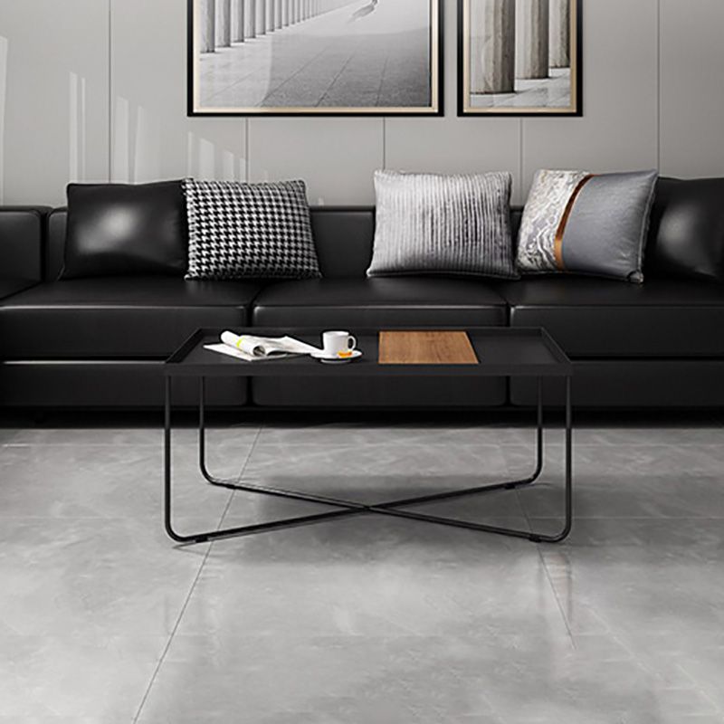 Cross Legs Coffee Table Black Iron Coffee Cocktail Table with Tray Top