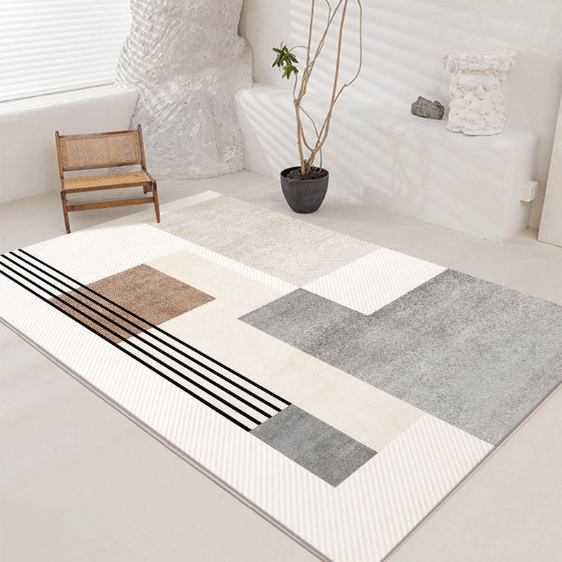 Minimalist Polyester Carpet Color Block Area Rug Non-Slip Backing Carpet for Living Room