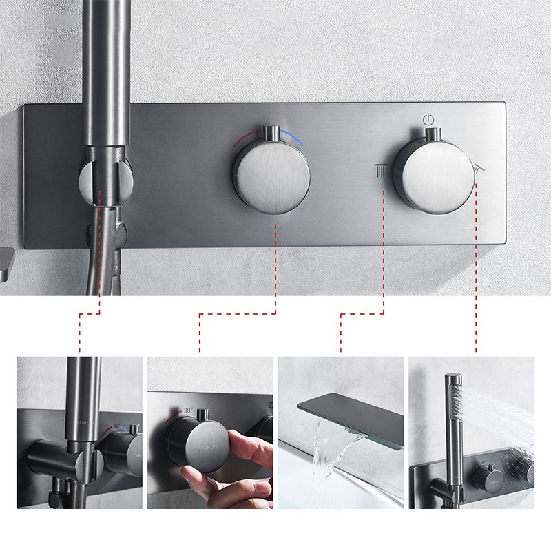 Wall Mounted Metal Tub Filler Double Handles Waterfall Tub Faucet Trim