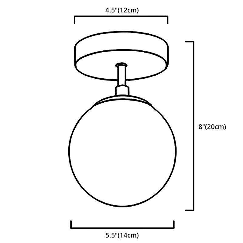 Lustre semi-affleurant sphérique contemporain, luminaire de plafond en verre dépoli à 1 lumière pour couloir