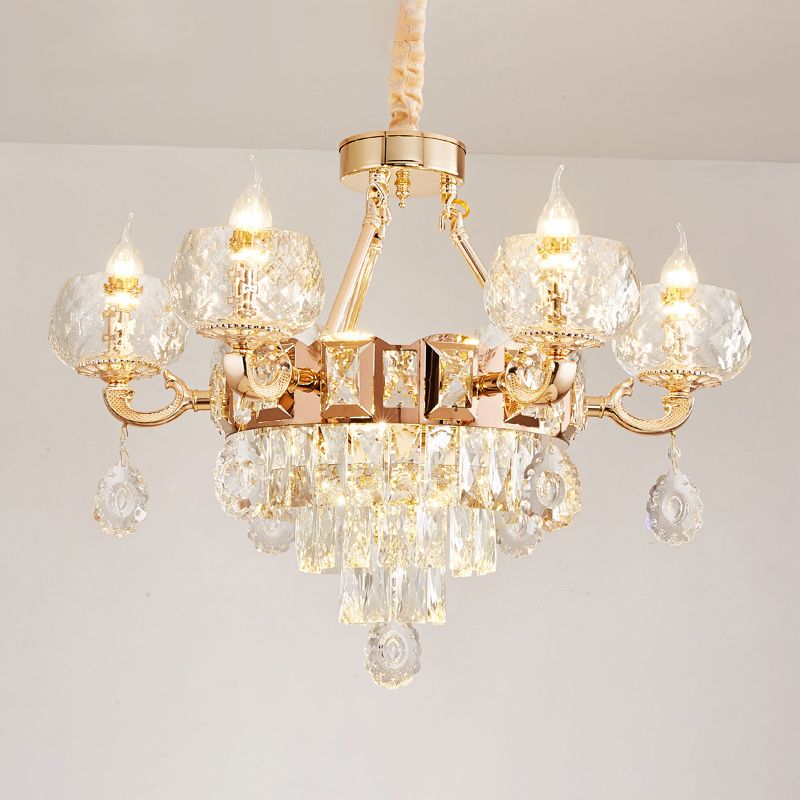 Faceted Glass Gold Chandelier Lighting Oblate Classic Pendant Light with Crystal Draping