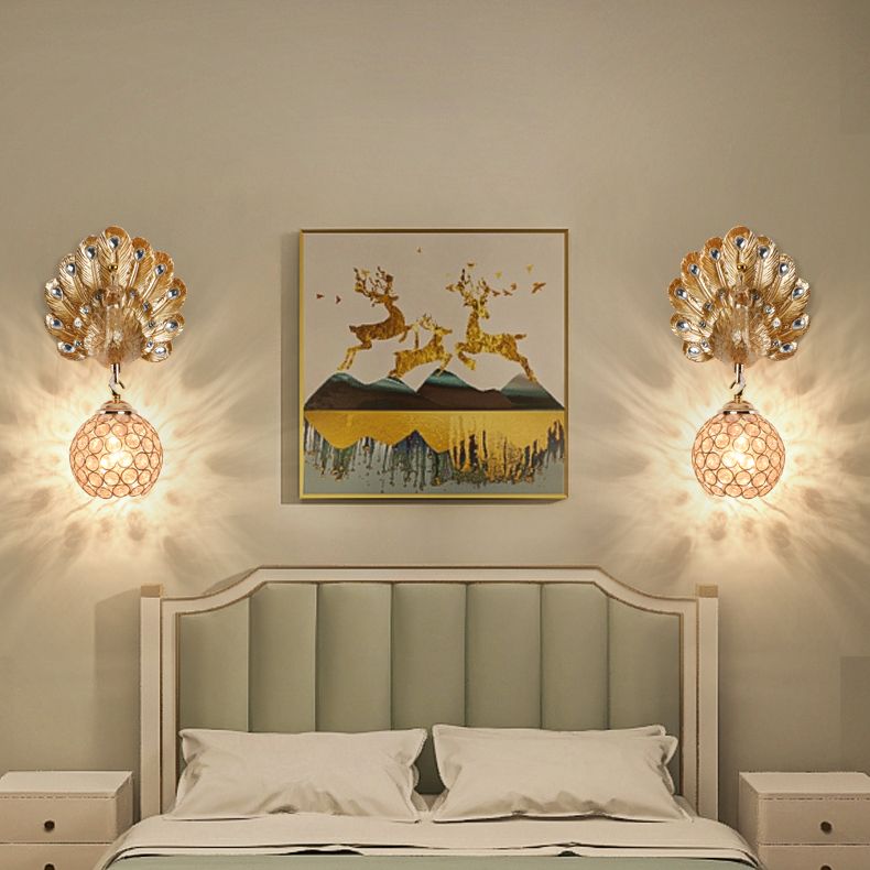 Peacock-Wandmontaglampe moderne 1-Licht-Wandleuchte mit klarem Kristallschatten