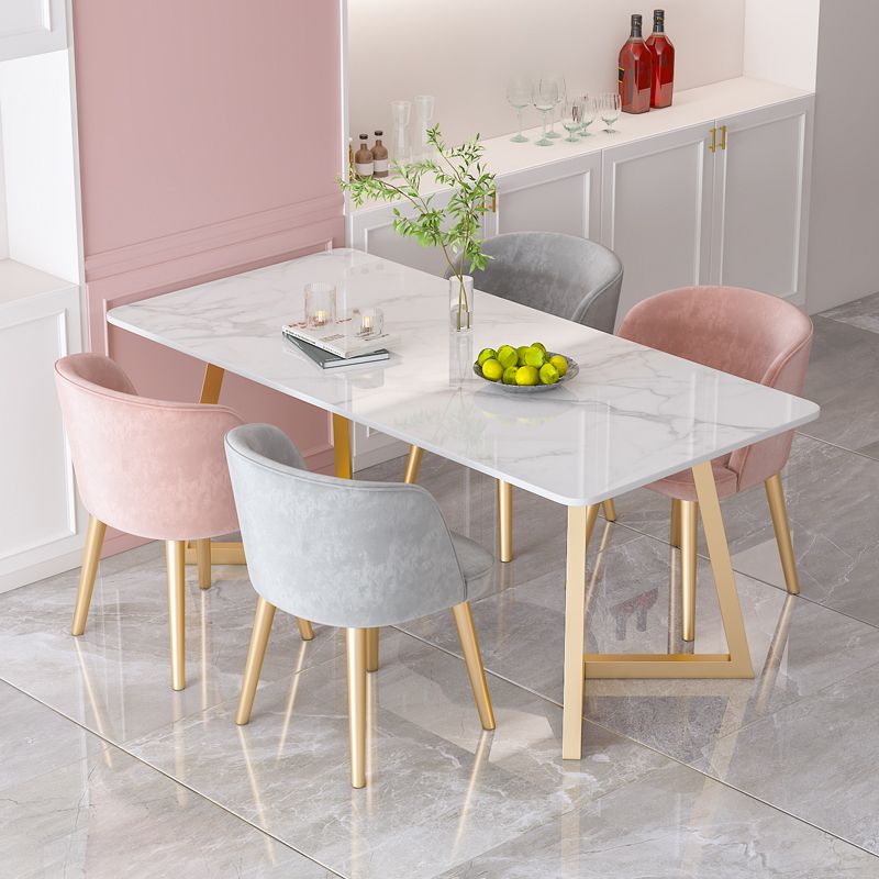 Traditional Luxury Dining Table White Stone Top Gold Base Dining Room Table