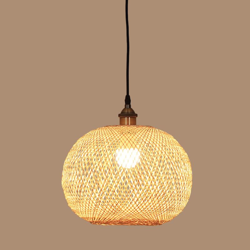 12 "/14" /21.5 "W 1 bol eetkamer hanger lamp Aziatische beige ophanging licht met ellips bamboe schaduw