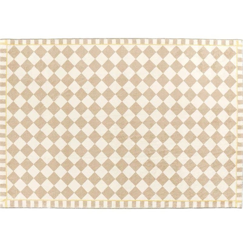 Light Brown Modern Rug Polyester Grid Rug Washable Rug for Living Room