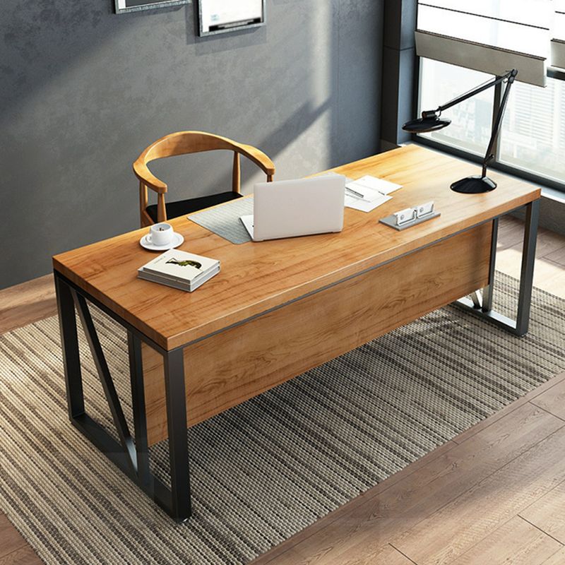 Industrial Pine Wood Dining Table Rectangle Table with Metal Trestle Base