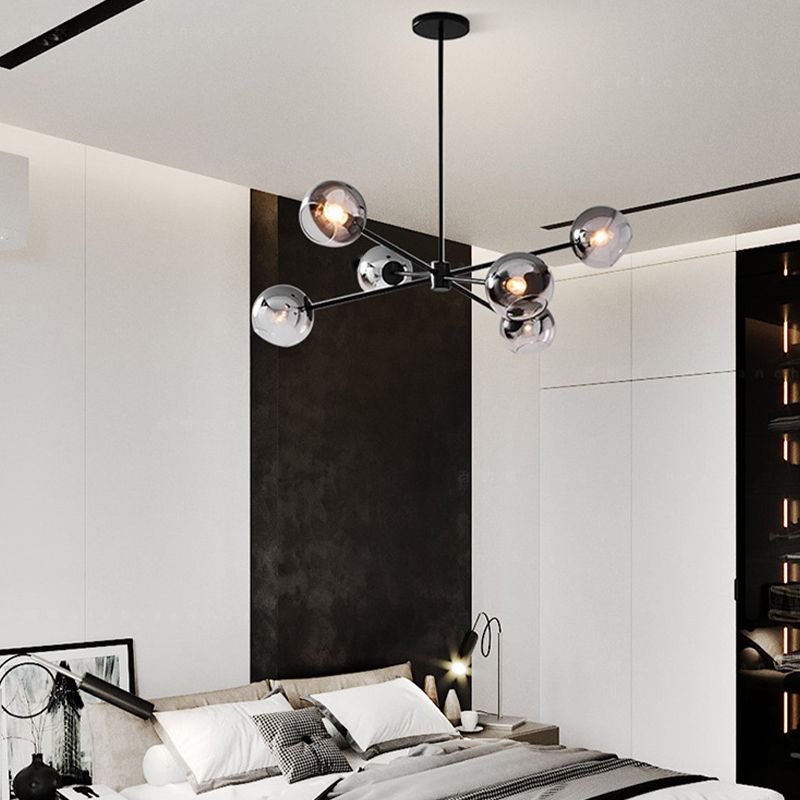 Zwarte moderne stijl kroonluchter licht rookgrijs schaduw 6 lichten verlichtingsarmaturen