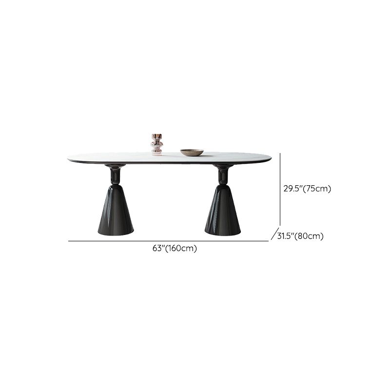 Modern Stone Ellipse Dining Table with Double Pedestal Base Table for Dining Room