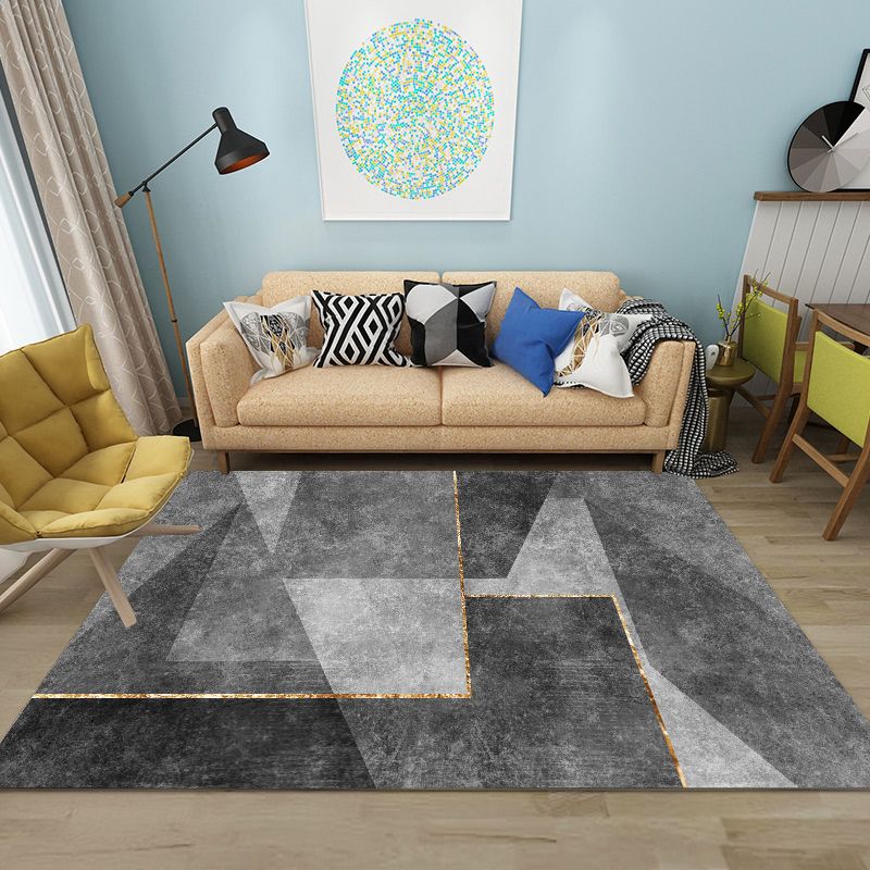 Grauer moderner Teppich Polyester Geometrischer Muster Teppich Nicht-Rutsch-Rückseite Teppich für Wohnkultur