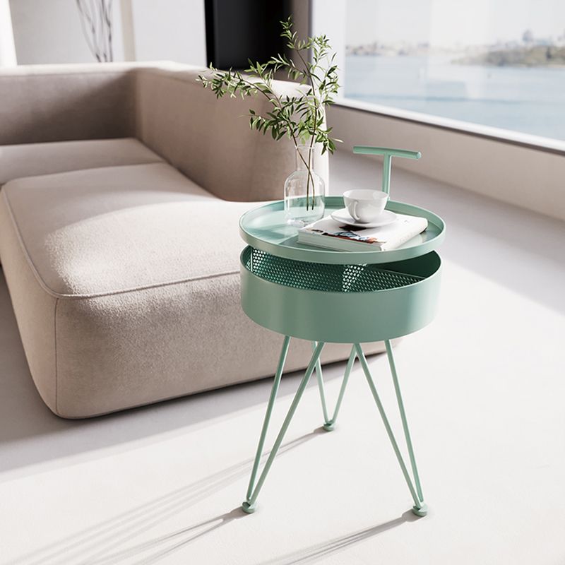 Contemporary Iron Simple Sofa Side Accent Table Macaron 3 Legs End Table with Storage
