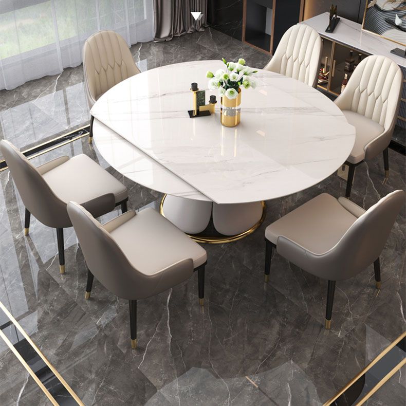 Glam Leather Dinette Set 1/2/5/7 Pieces Scalable Dining Table Set with Sintered Stone Top