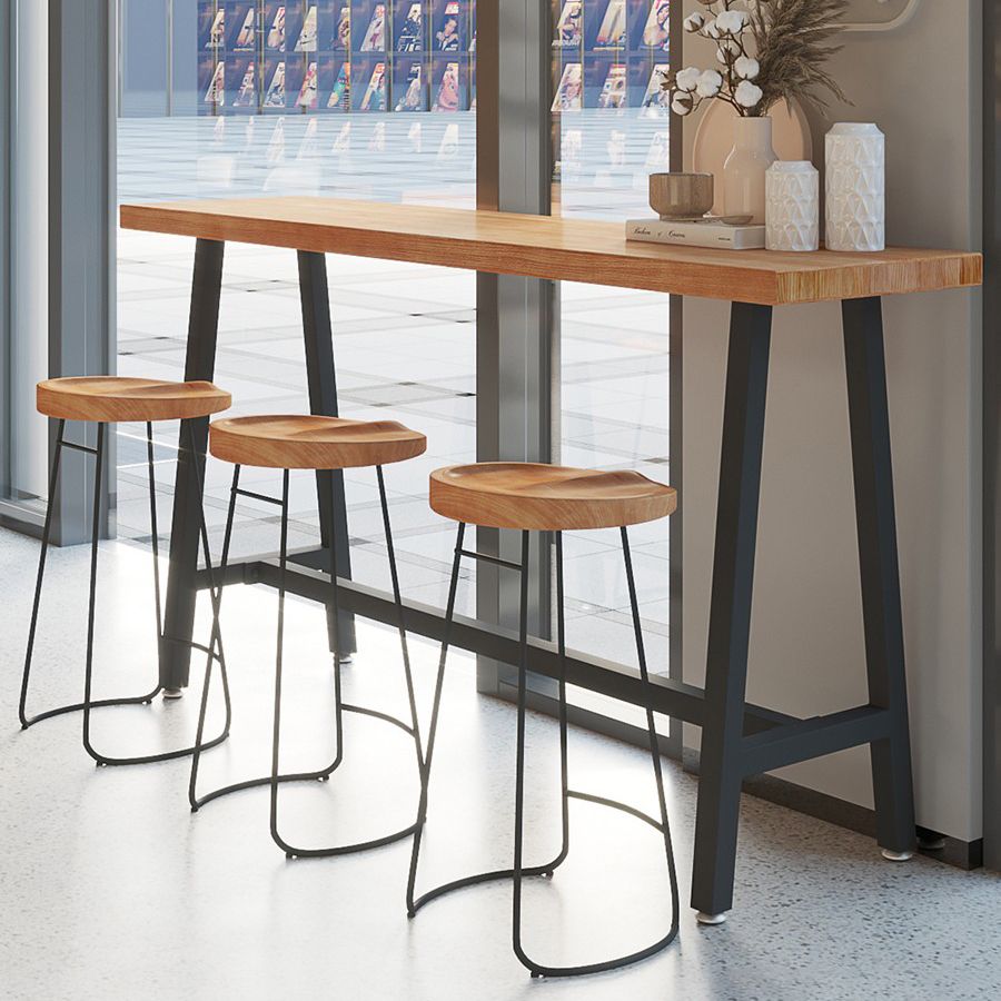 Modern Wood Bistro Bar Table with Rectangle Table Top Black Trestle Table - 42" H