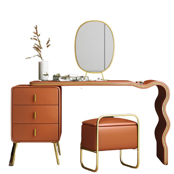 Vanity Faux Leather Makeup Dressing Table with Mirror and Stool Set