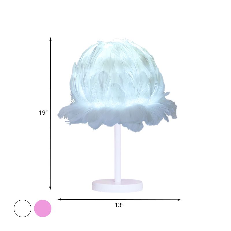 Fabric Feather Globe Table Lighting Modernism 1 Head White/Pink Nightstand Lamp for Bedroom