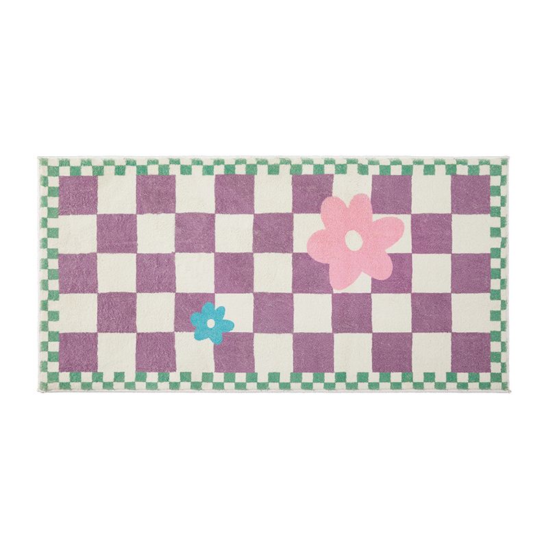 Dark Purple Grid Rug Polyester Nordic Rug Non-Slip Backing Rug for Home Decor