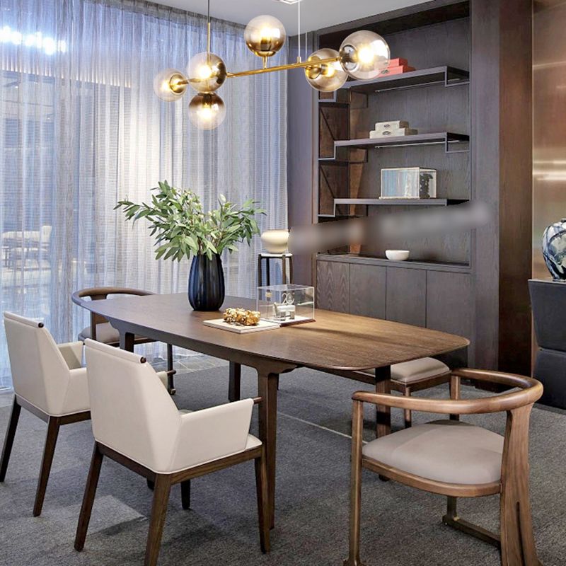 Simple Dining Chandelier Lamp Dining Room Round Glass Shade Ceiling Hanging Light