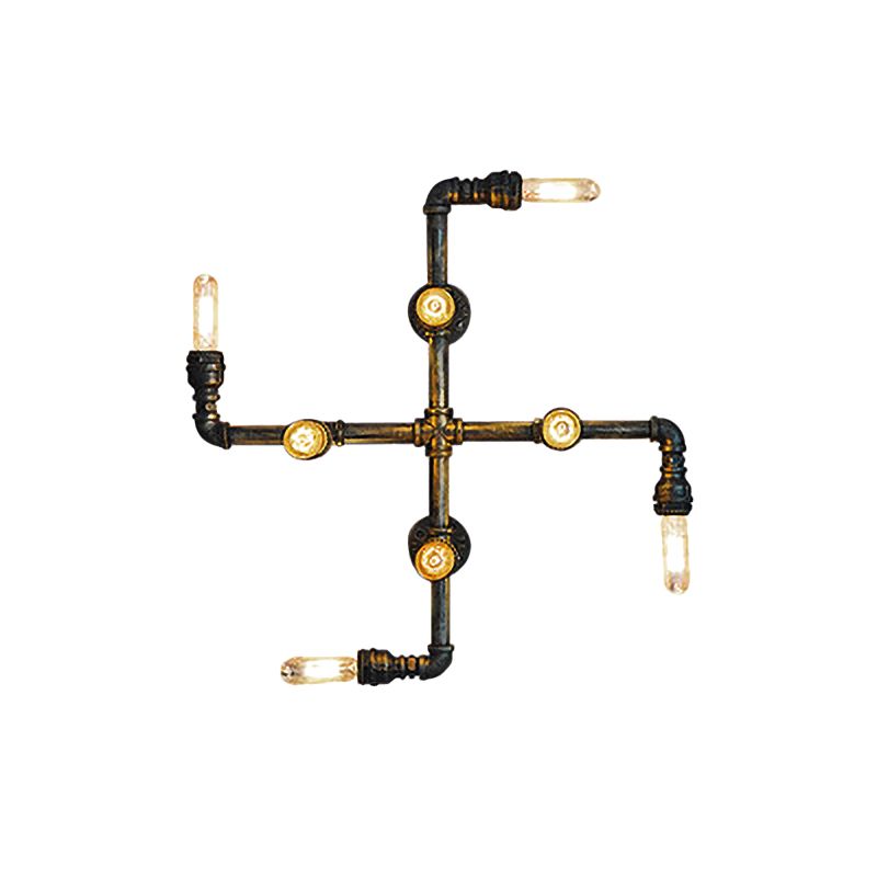 Iron Crossing Wall Mount Lamp Vintage 4 Lights Coffee Shop Wall Sconce Light in Bronze