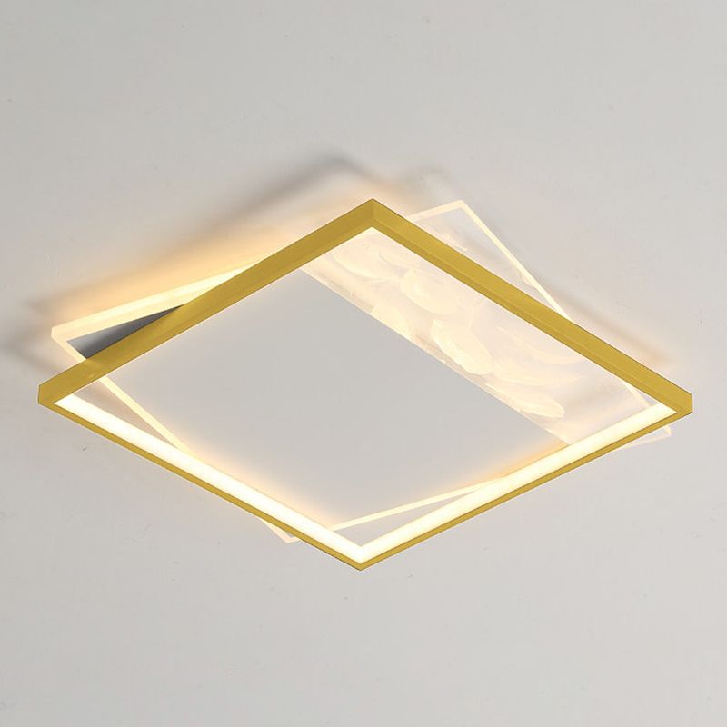 Geometry Shape LED Feather Ceiling Lamp Modern Iron 1 Light Flush Mount for Living Room