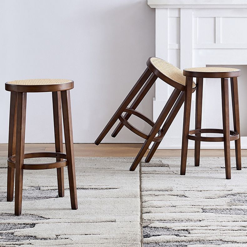 Modern Backless Bar-stool Round Counter Bar Stool with Wooden Legs