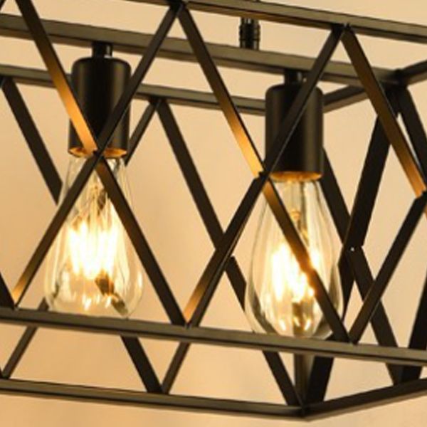 Rectangular Shape Pendant Light Modern Style Metal 4 Lights Hanging Lamp in Black