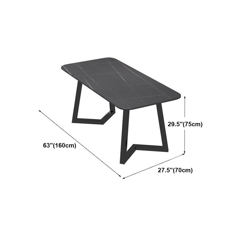 Sintered Stone Black Dining Table Industrial Rectangle Dining Table with Metal Base