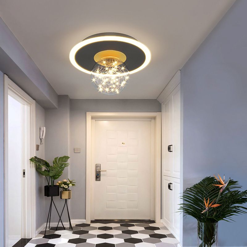 Glass Geometric Ceiling Light Fixture Nordic Style LED Ceiling Mounted Light in Black