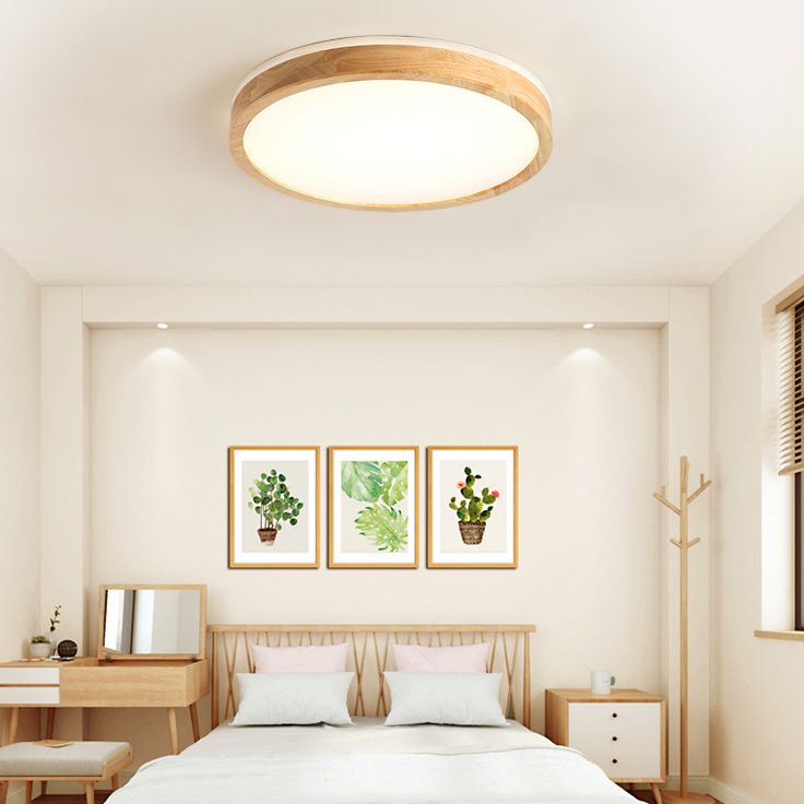 Lámparas empotradas redondas Lámparas de techo de madera simplicidad para dormitorio