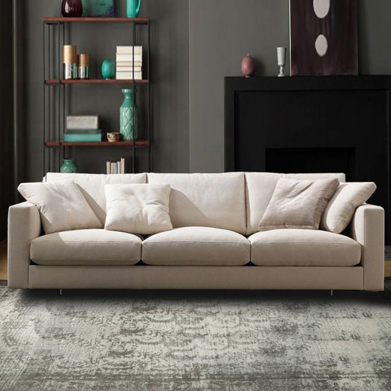 Square Armrest Latex/sponge Upholstery Filled Wood Base Off-white Rectangular Sofa