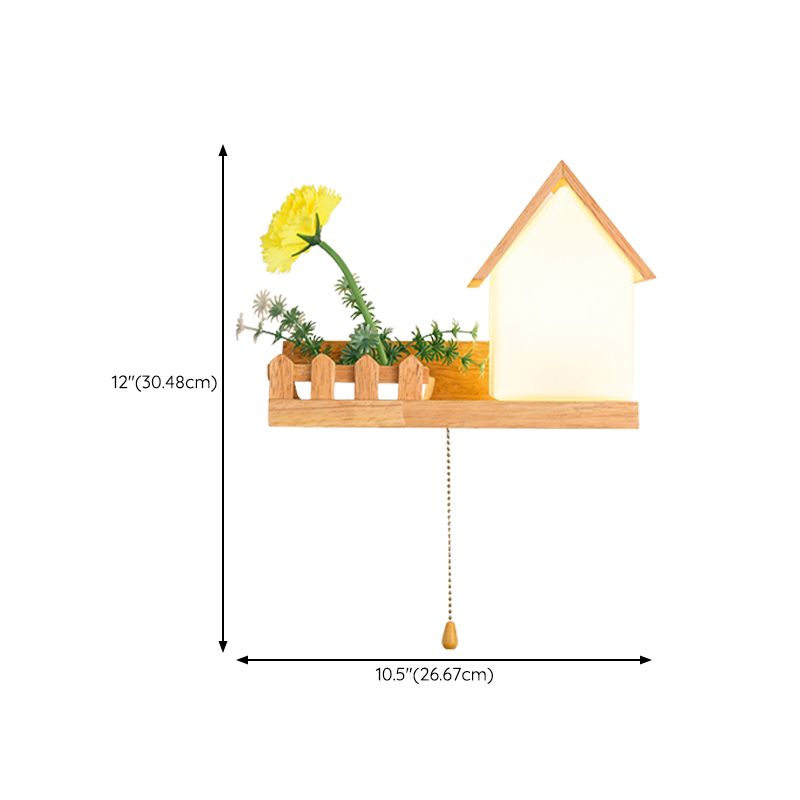 Modern Style House Shape Wall Light Wood 1 Light Sconces for Bedroom without Plant