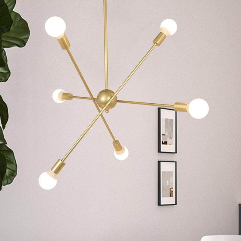 Gouden afwerking 6/8 Lichten Suspensie Lichte industriële stijl Iron Sputnik kroonluchter verlichting met kale lamp voor eetkamer