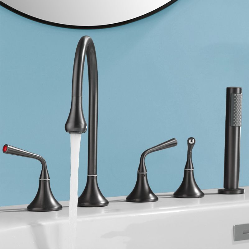 Modern Deck Mounted Metal Tub Filler Three Handles High Arch Faucet