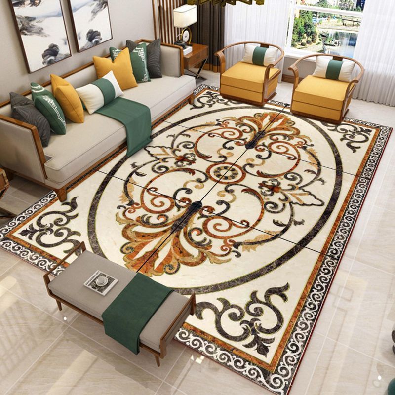 Trendy Living Room Rug Multicolor Flower Printed Area Carpet Synthetics Non-Slip Backing Stain-Resistant Indoor Rug